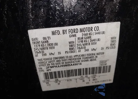 2021 Ford Edge Sel z USA, uszkodzony, nr VIN 2FMPK4J99MBA49016